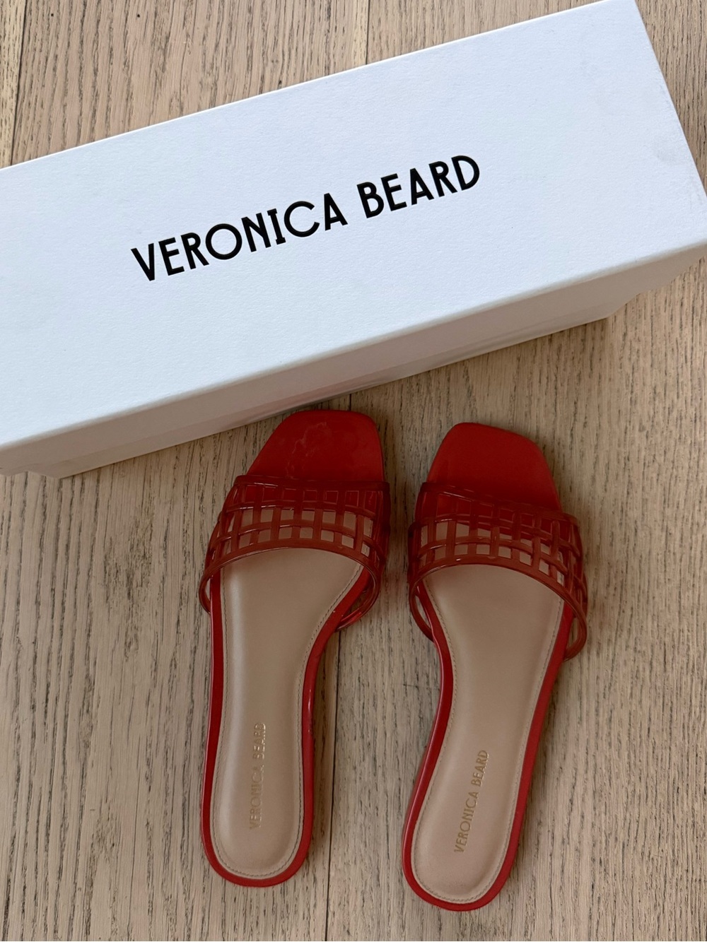 Veronica Beard Red Woven Slide Mules